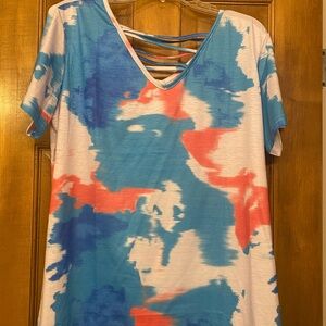 Heart Soul Blue and Pink Tie-Dye Short Sleeve Tee